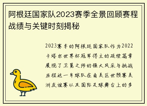 阿根廷国家队2023赛季全景回顾赛程战绩与关键时刻揭秘
